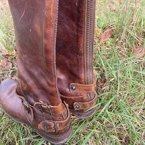 GUC Frye Veronica Back-Zip Tall Moto Boot Maple Brown Leather size 10 - Picture 11 of 12